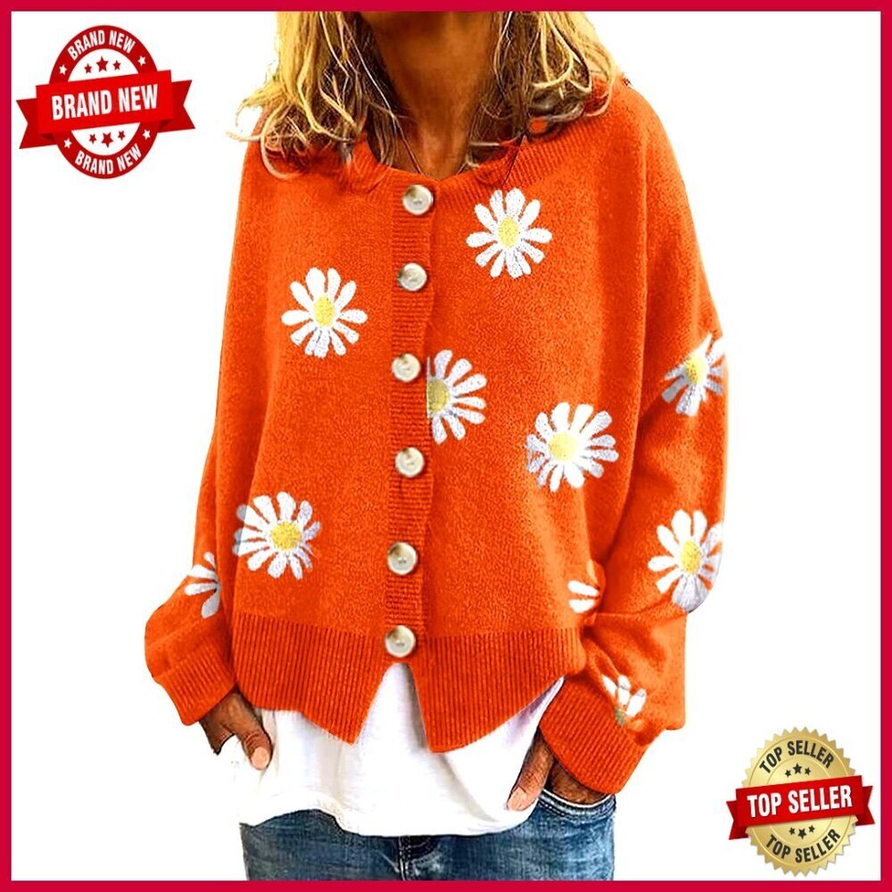 Cropped Cardigan Sweater Acrylic Polyester Loose Fit Button Down Long Sleeve